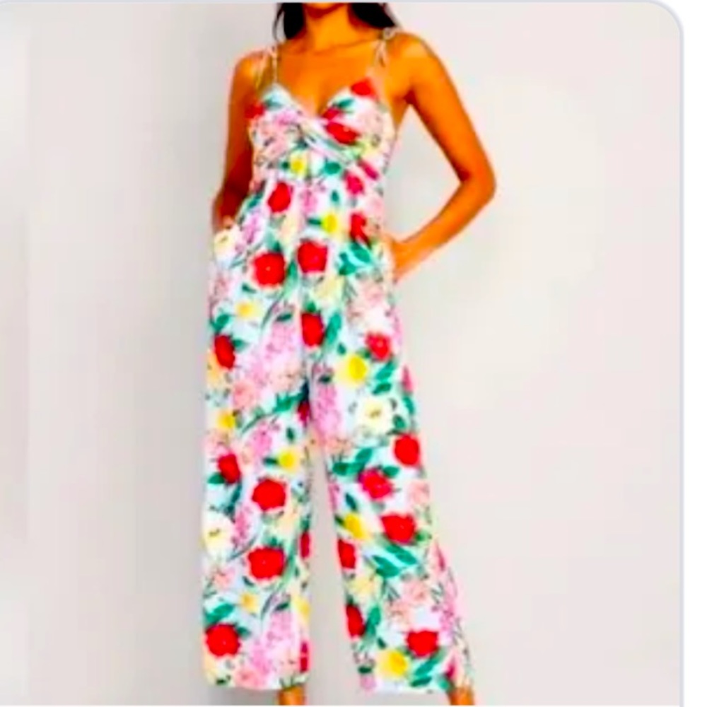 Floral jumpsuit with tie shoulders
